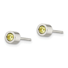 Sophia Jewelers Polished Stainless Steel Green CZ August Birthstone Stud Earrings