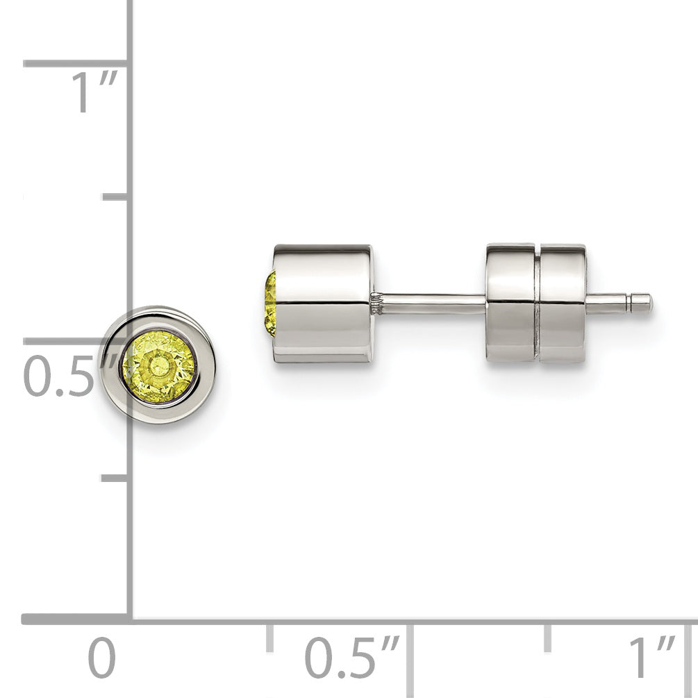 Sophia Jewelers Polished Stainless Steel Green CZ August Birthstone Stud Earrings