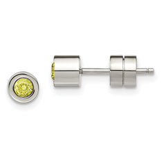 Chisel Stainless Steel Polished Green CZ August Birthstone Post Earrings