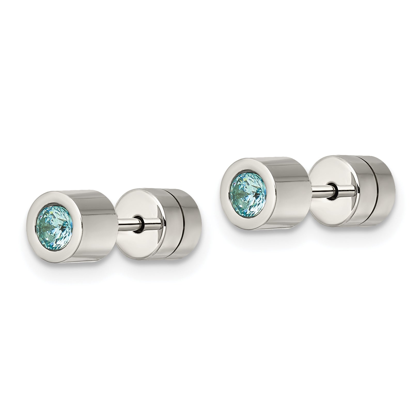 Sophia Jewelers Polished Stainless Steel Blue CZ December Birthstone Stud Earrings