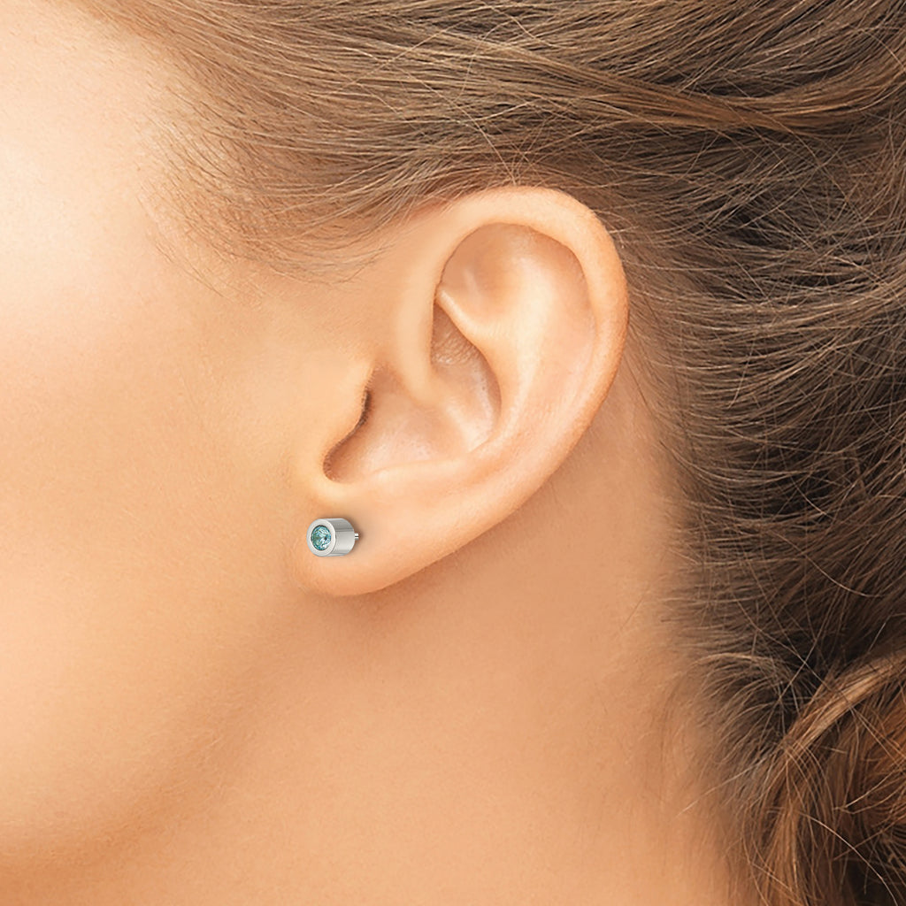 Sophia Jewelers Polished Stainless Steel Blue CZ December Birthstone Stud Earrings