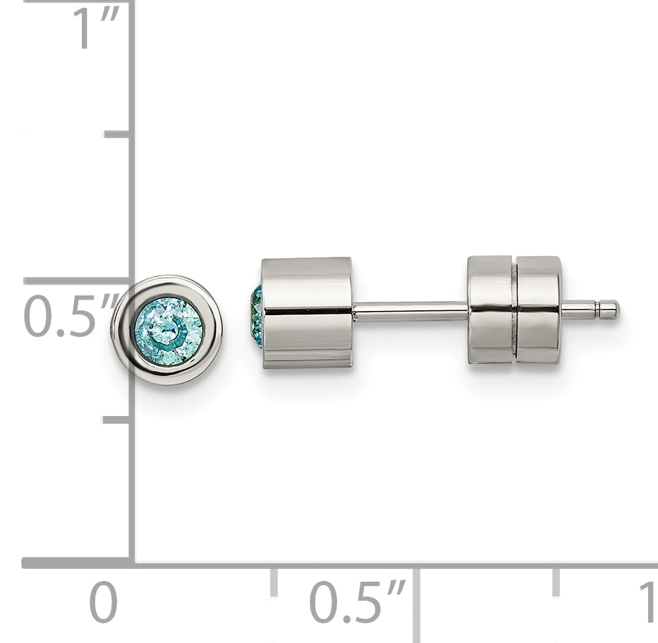 Sophia Jewelers Polished Stainless Steel Blue CZ December Birthstone Stud Earrings