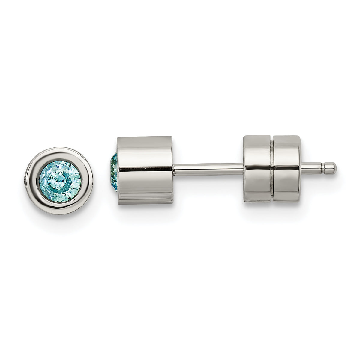 Chisel Stainless Steel Polished Blue CZ December Birthstone Post Earrings