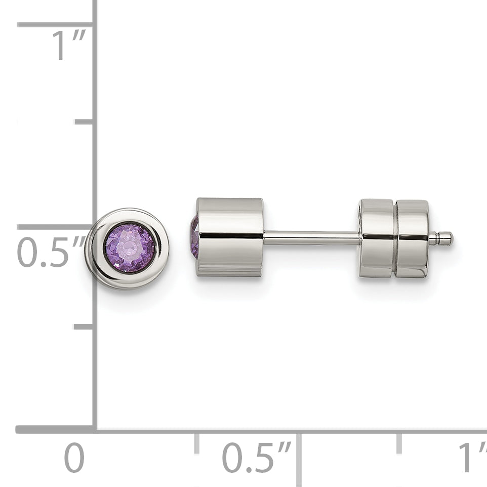 Sophia Jewelers Stainless Steel Purple CZ February Birthstone Stud Earrings