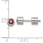 Stainless Steel Unisex Birthstone Stud Earrings with Polished Red CZ