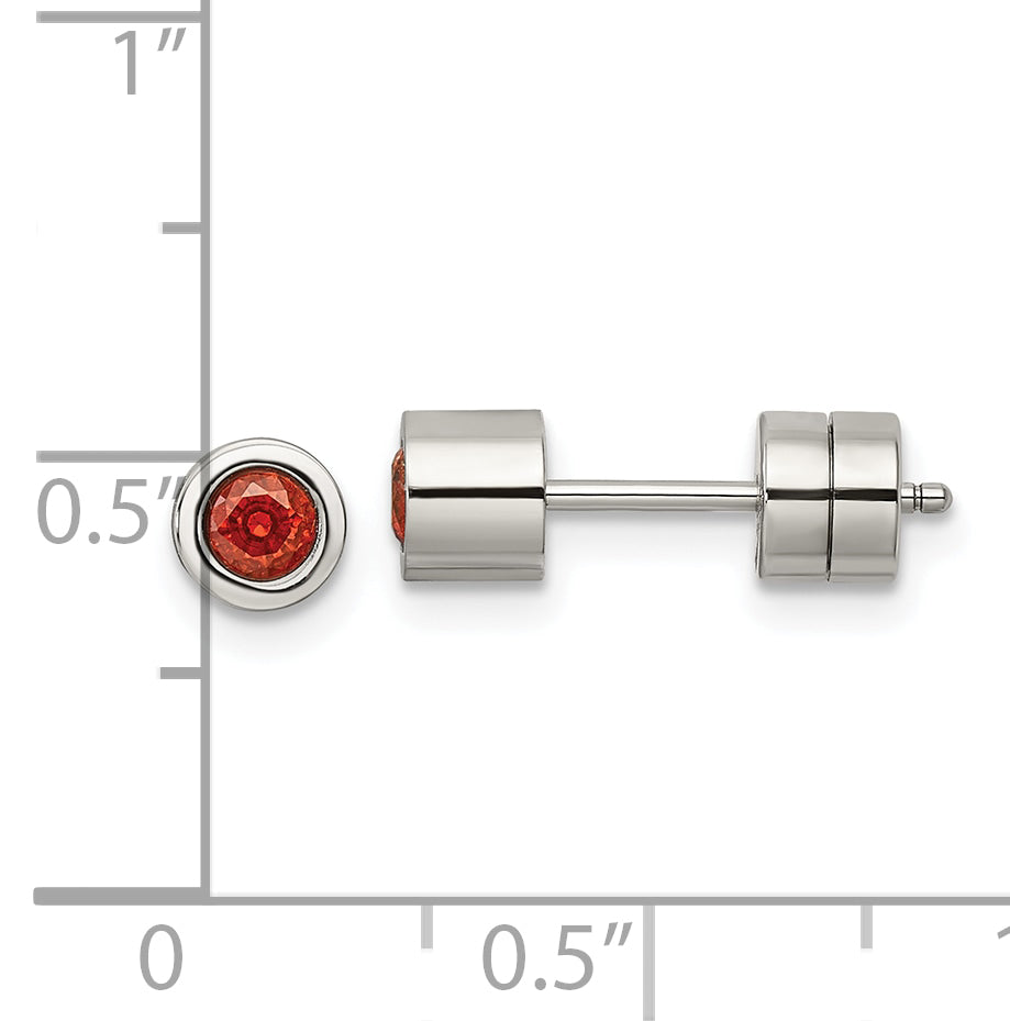 Sophia Jewelers Unisex Stainless Steel Red CZ Birthstone Stud Earrings