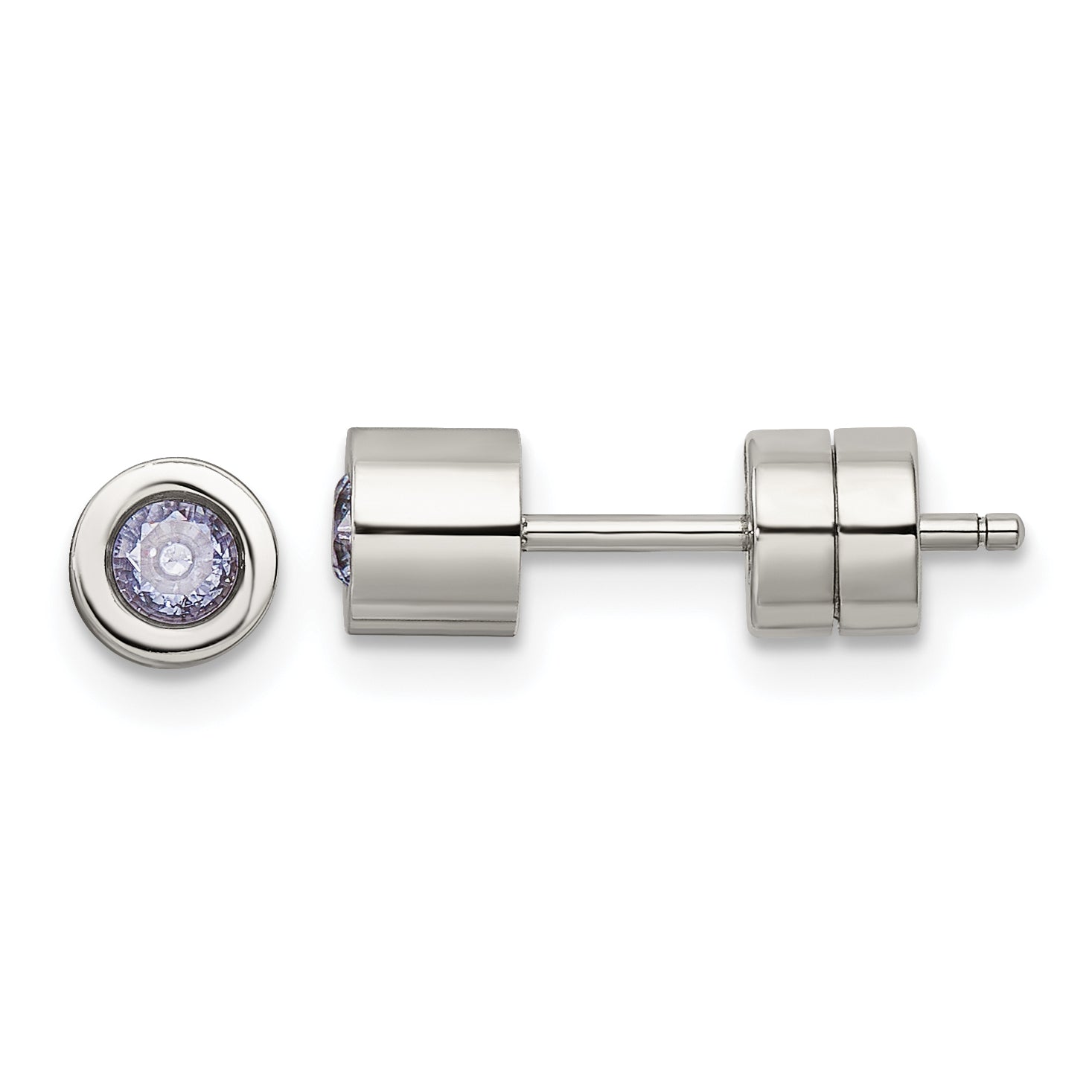 Chisel Stainless Steel Polished Pink CZ June Birthstone Post Earrings Main image