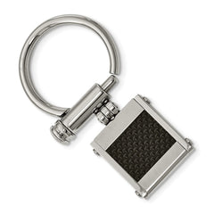Chisel Stainless Steel Brushed and Polished Black Carbon Fiber Inlay Key Ring