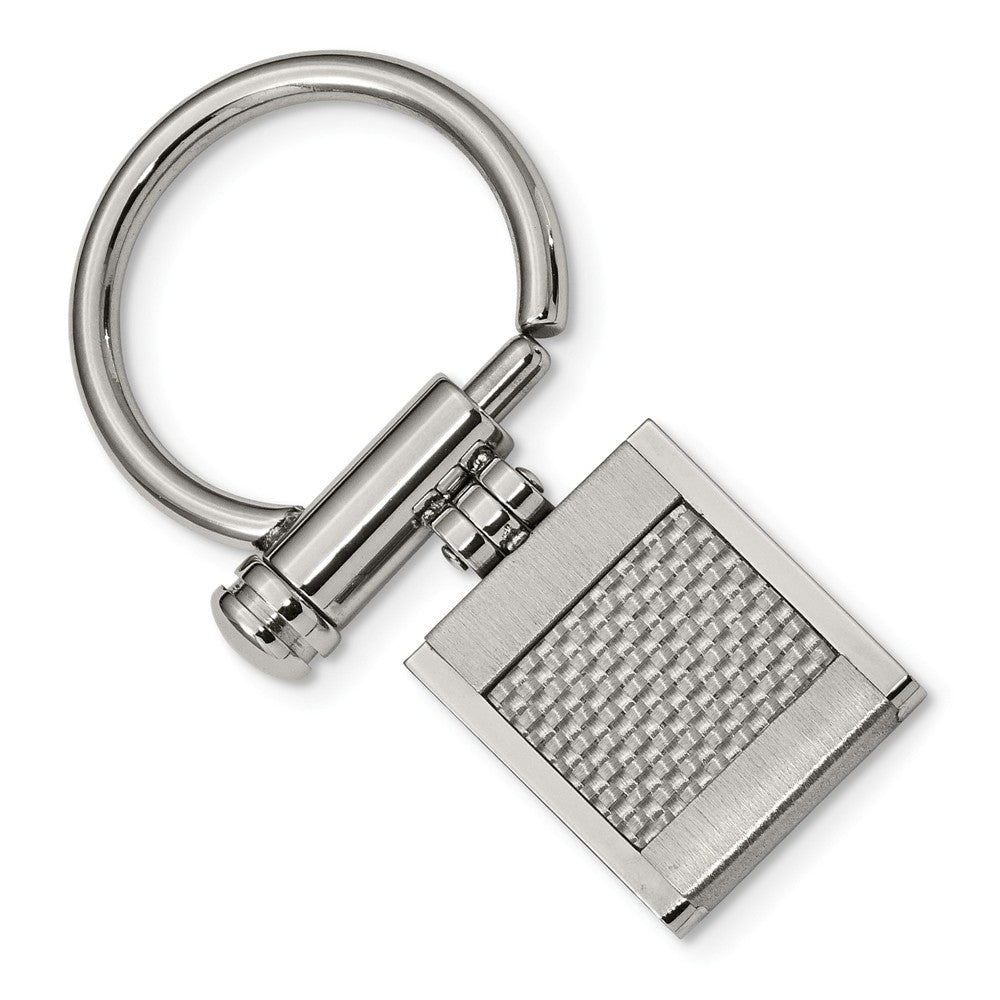 Sophia Stainless Steel Men's Key Ring with Grey Carbon Fiber Inlay