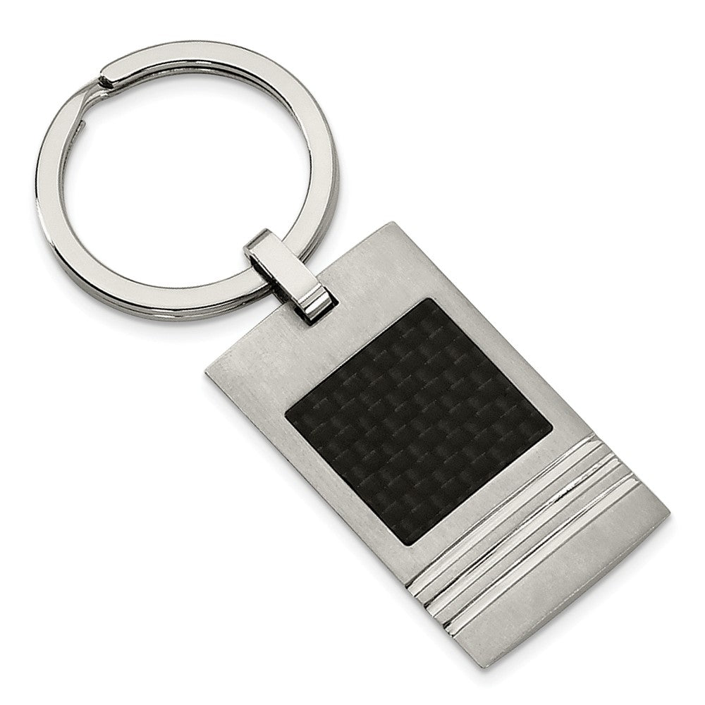 Chisel Stainless Steel Brushed Black Carbon Fiber Inlay Key Ring