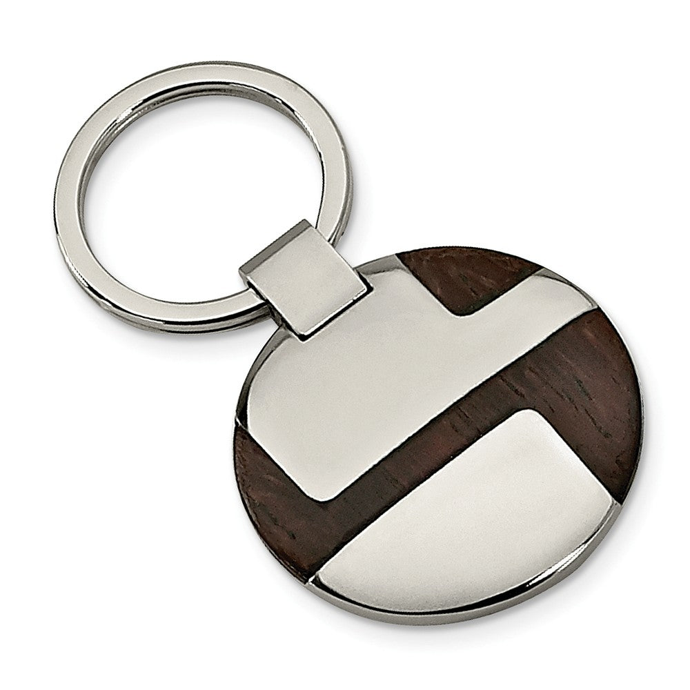 Sophia Jewelers Polished Stainless Steel Wood Inlay Engravable Men's Key Ring Main image