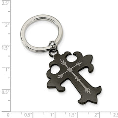 Stainless Steel Polished Black IP-plated Cross Key Chain