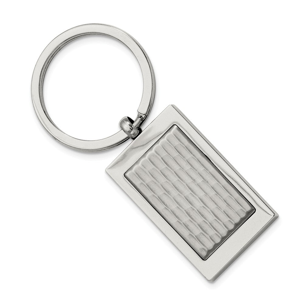 Men's Stainless Steel Key Ring with Polished Brick Texture Engravable Main image