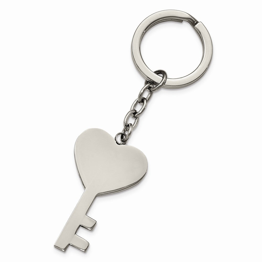 Stainless Steel Polished Key with Heart Key Ring