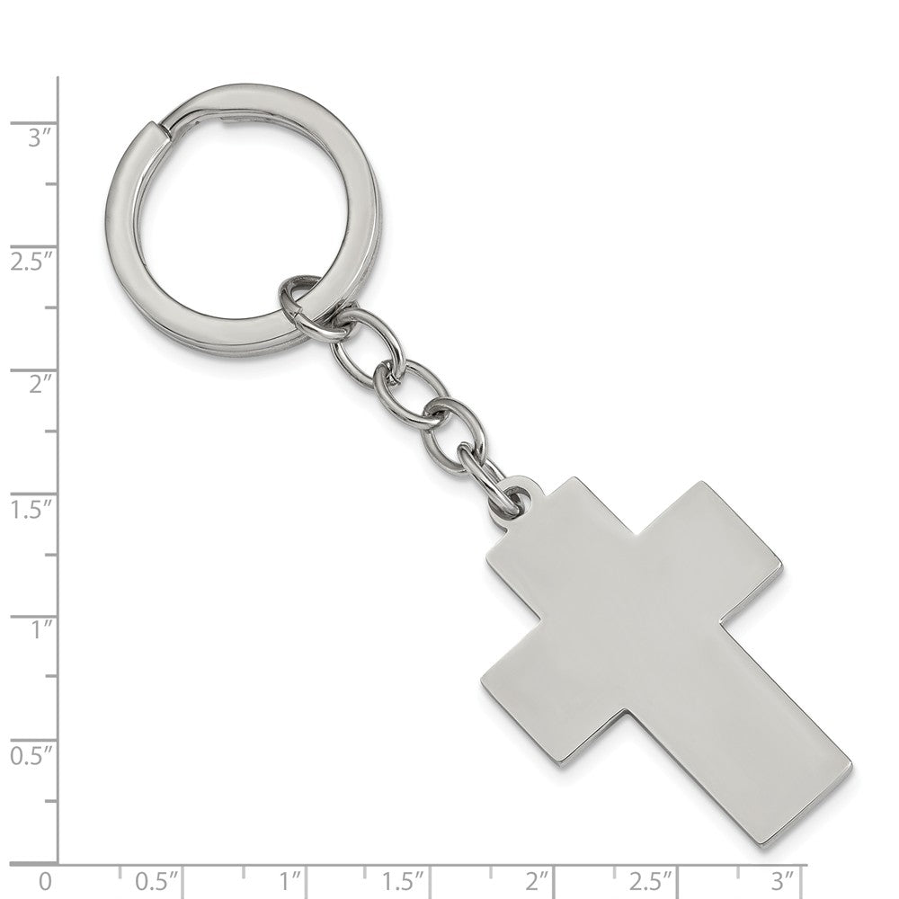 Stainless Steel Polished Cross Key Ring