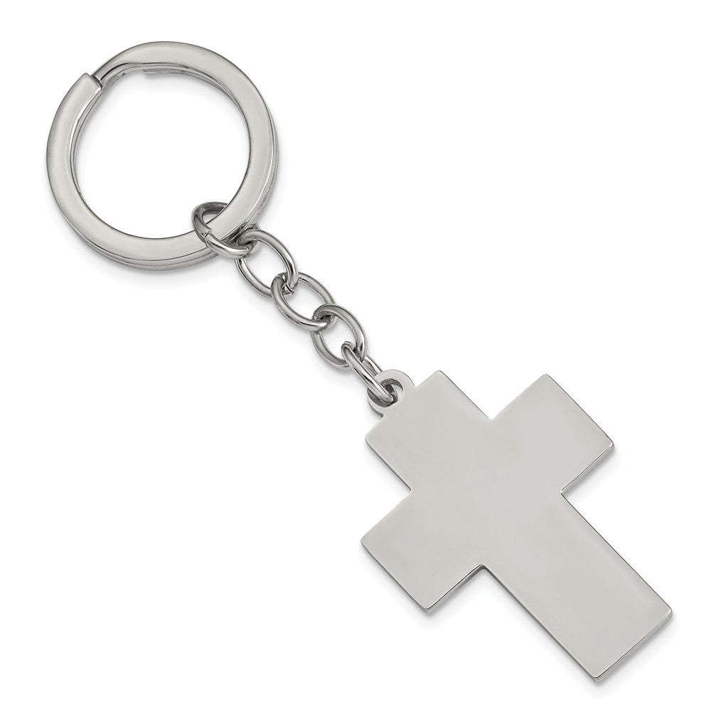 Polished Cross Key Ring in Stainless Steel Main image