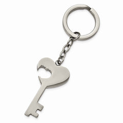 Stainless Steel Polished Key with Heart Cut-out Key Ring