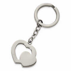 Stainless Steel Polished Double Heart Key Ring