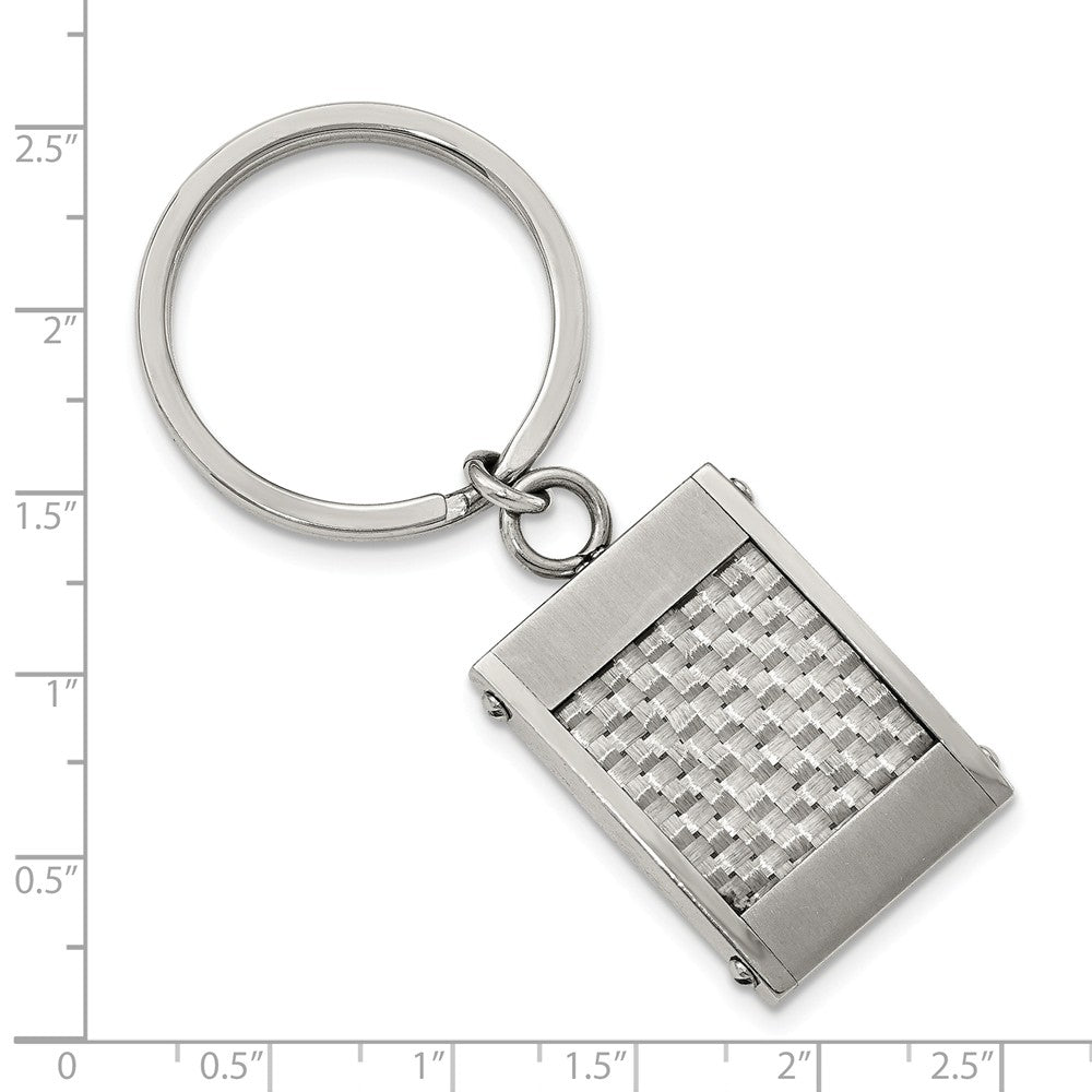 Stainless Steel Brushed and Polished Grey Carbon Fiber Inlay Key Chain