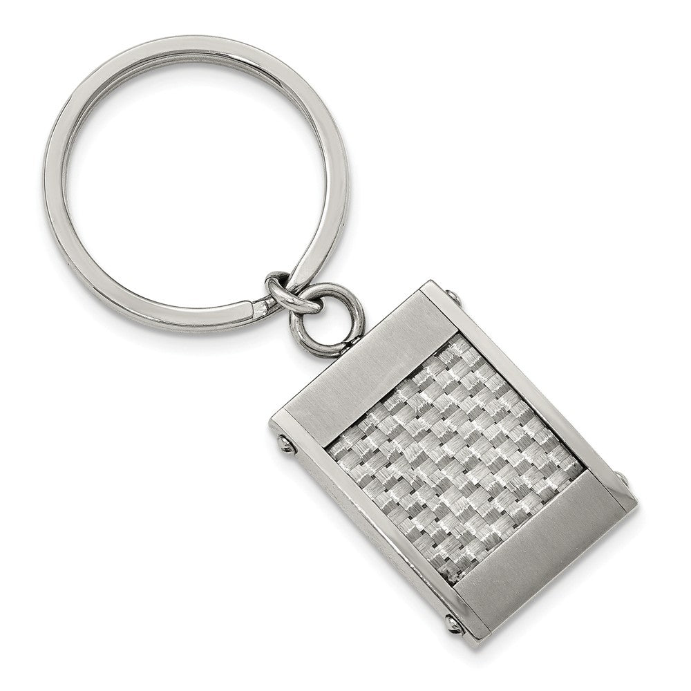 Sophia Jewelers Men's Stainless Steel Key Ring with Grey Carbon Fiber Inlay Main image