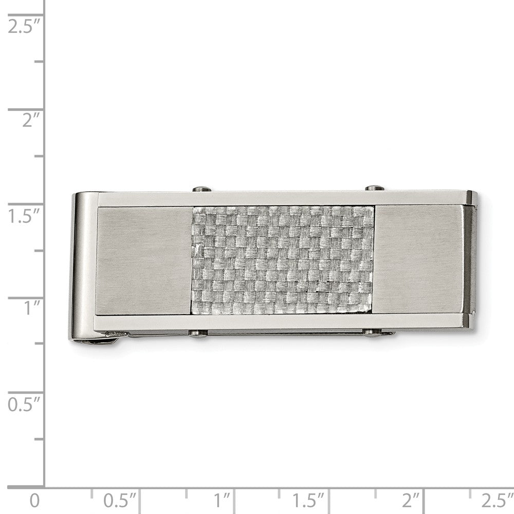 Stainless Steel Brushed and Polished Grey Carbon Fiber Inlay Money Clip