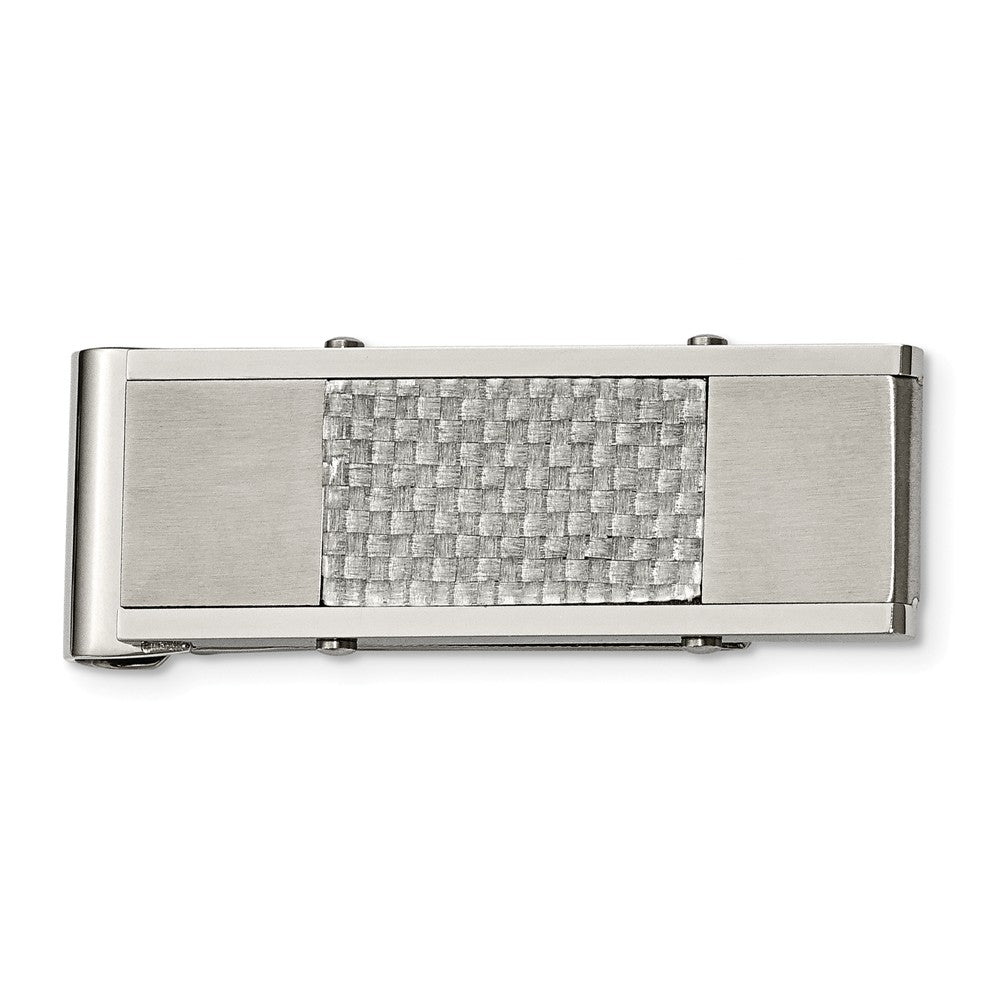 Stainless Steel Money Clip with Grey Carbon Fiber Inlay Engravable