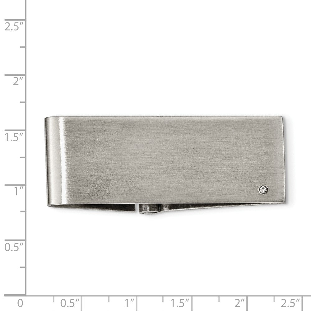 Stainless Steel Brushed Diamond Accent Hinged Money Clip