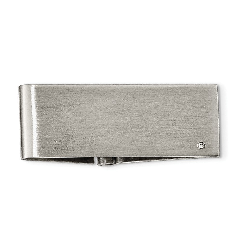 Chisel Stainless Steel Diamond Money Clip with Brushed Hinged Engravable Design Main image