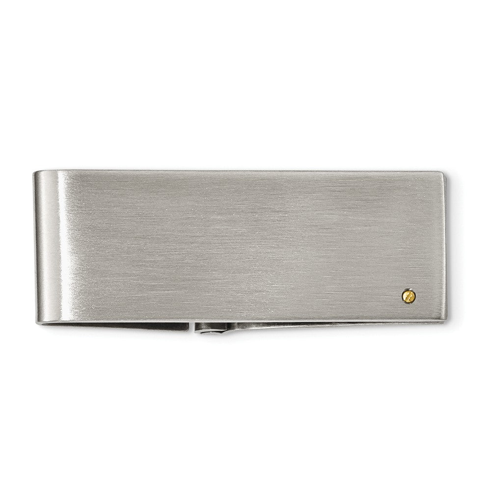Chisel Stainless Steel Money Clip with Gold IP Finish, Engravable, Hinged Design