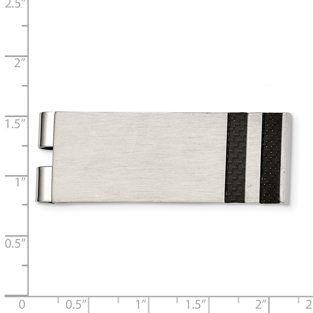 Stainless Steel Brushed Black Carbon Fiber Inlay Money Clip