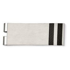 Stainless Steel Money Clip with Brushed Black Carbon Fiber Inlay Engravable and Modern Design