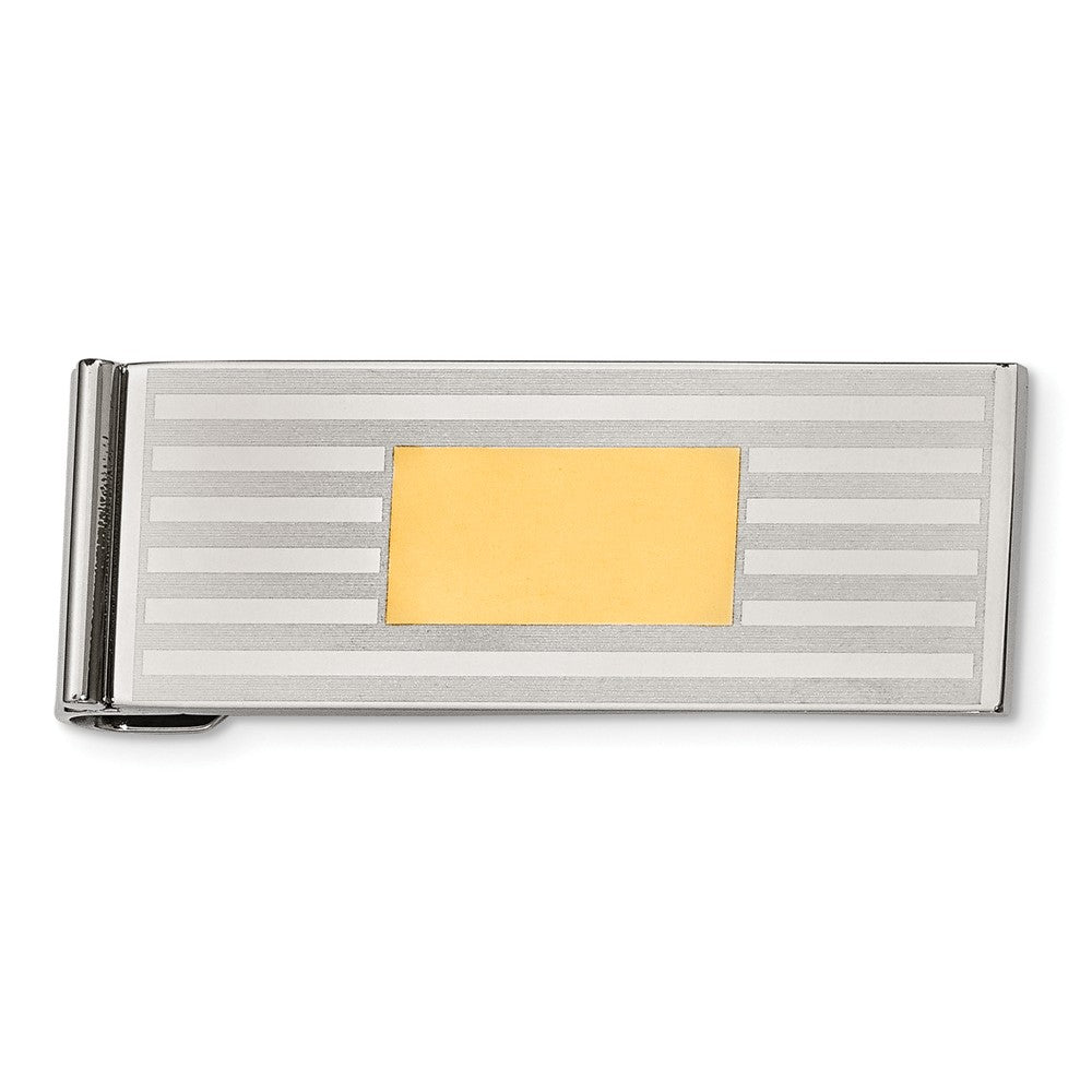 Chisel Stainless Steel Brushed and Polished Yellow IP-plated Money Clip