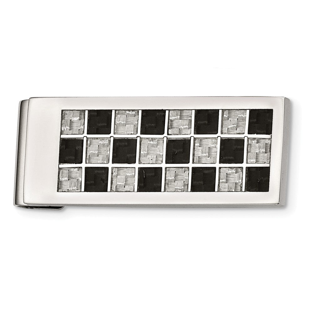 Chisel Stainless Steel Money Clip with Black & Grey Carbon Fiber Inlay