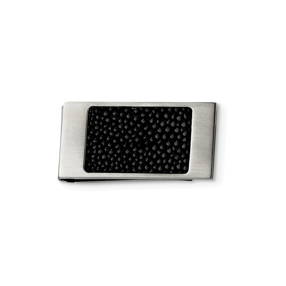 Chisel Stainless Steel Brushed Genuine Black Stingray Money Clip