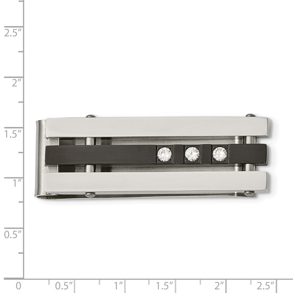 Stainless Steel Cubic Zirconia Black IP-plated Polished Money Clip