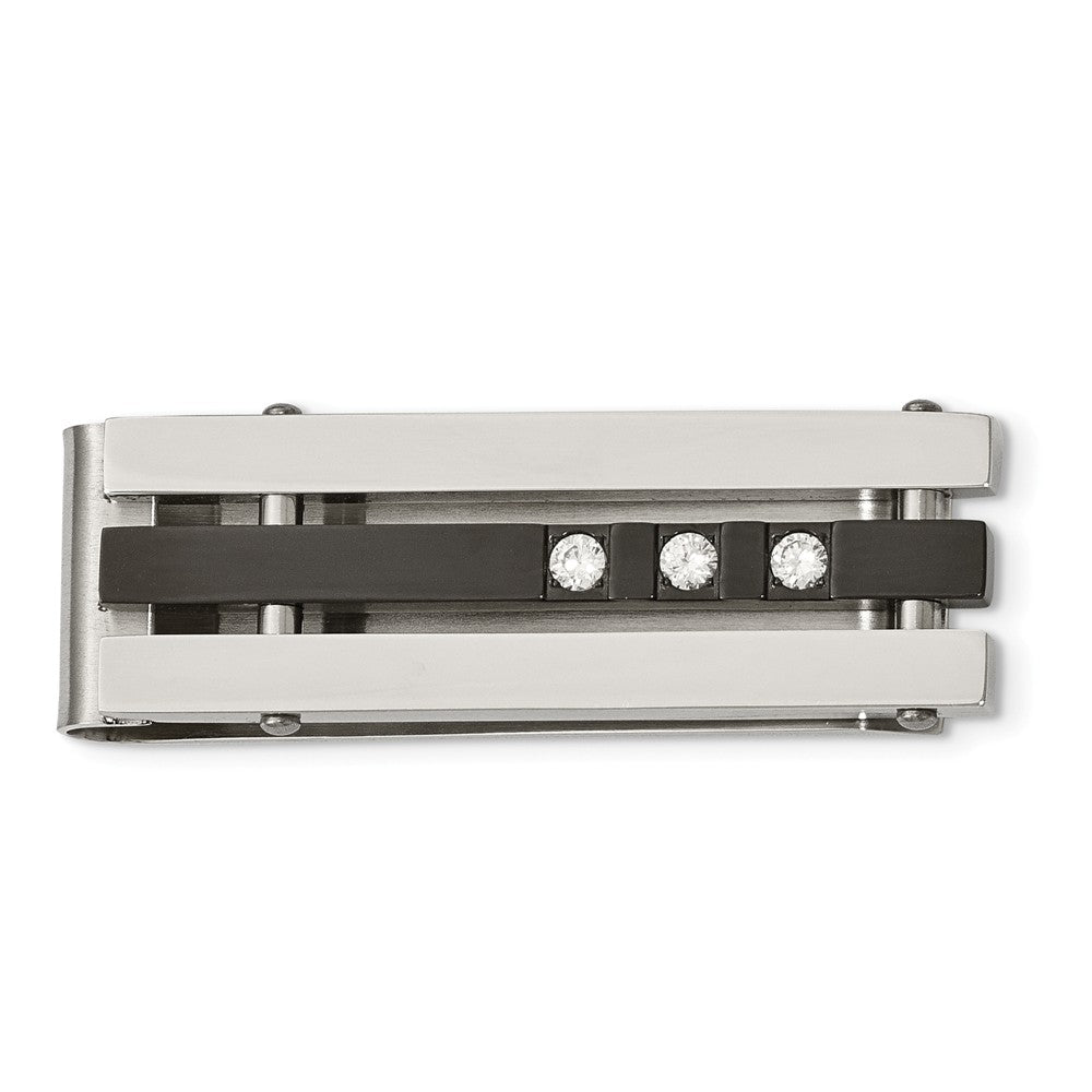 Black IP-Plated Money Clip in Stainless Steel with CZ