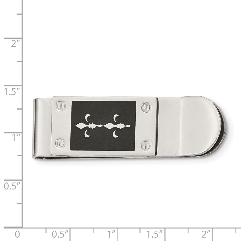 Stainless Steel Polished Enameled Fleur de Lis Money Clip