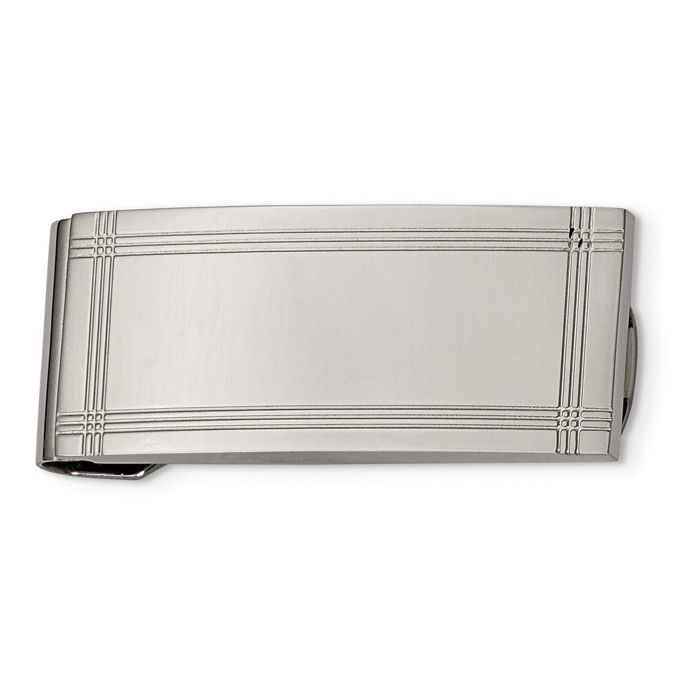 Polished & Grooved Money Clip in Stainless Steel