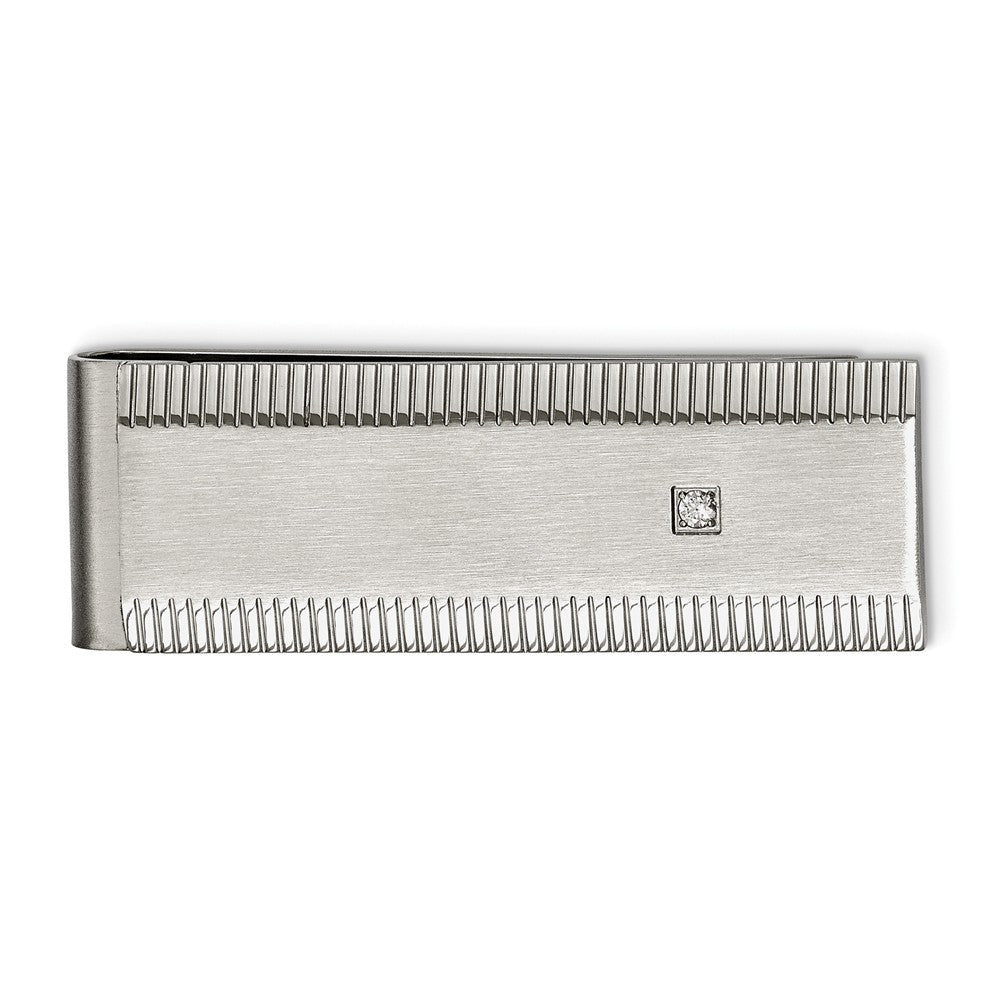 Stainless Steel Polished and Brushed Cubic Zirconia Money Clip