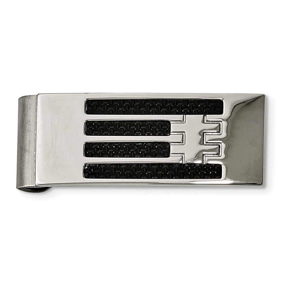 Sophia Jewelers Men's Polished Stainless Steel Black Carbon Fiber Money Clip Main image