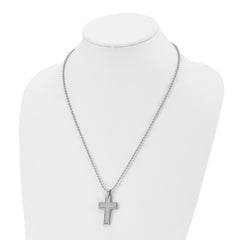 Chisel Stainless Steel Polished with Grey Carbon Fiber Inlay Cross Pendant on a 22 inch Ball Chain Necklace