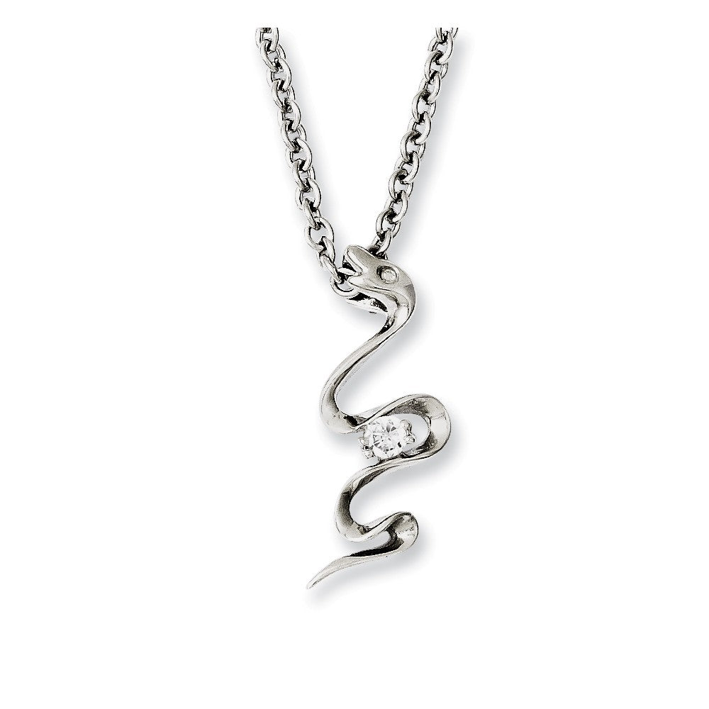 Sophia Stainless Steel Polished Necklace with CZ Swirl Pendant Main image