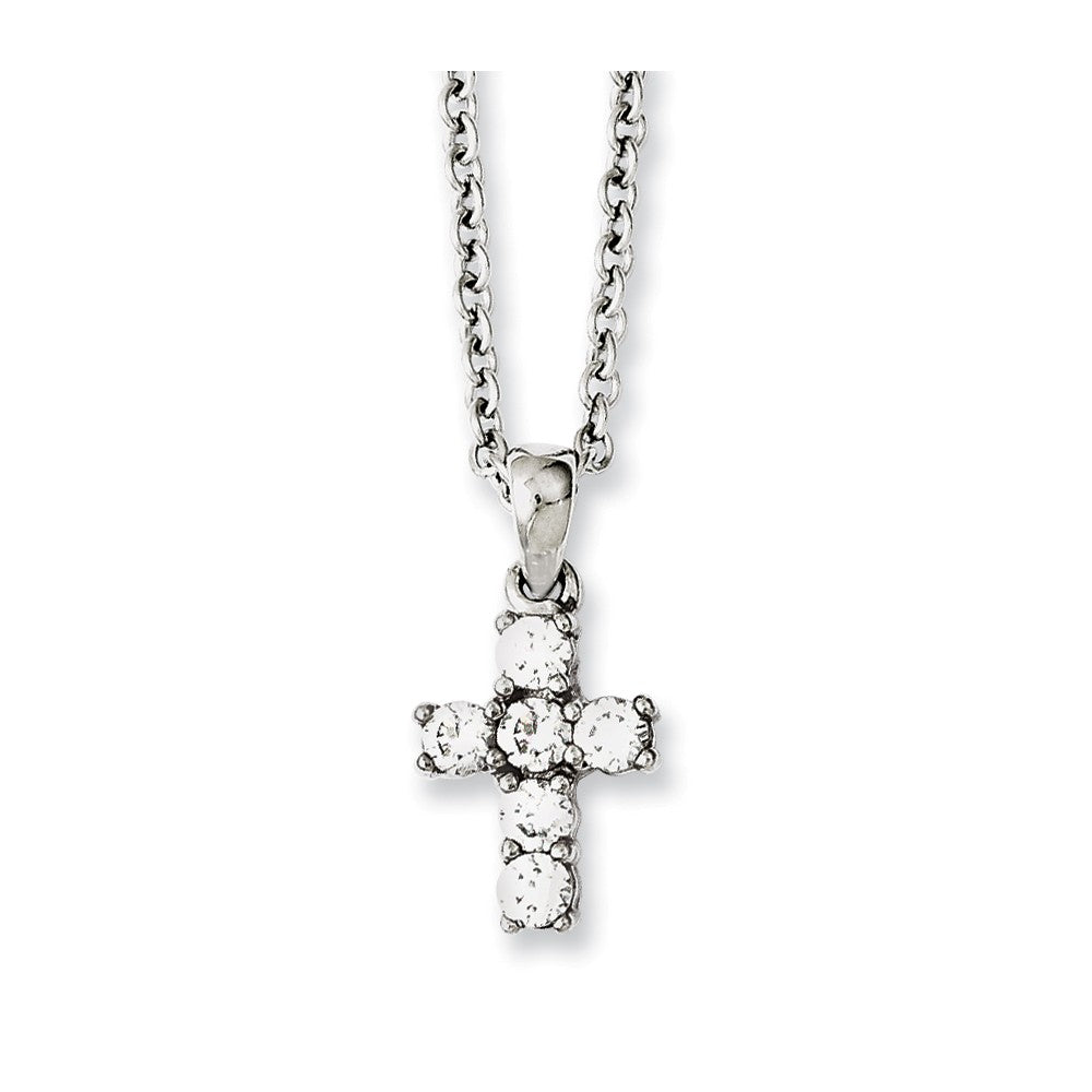 Stainless Steel Cross with CZs Necklace