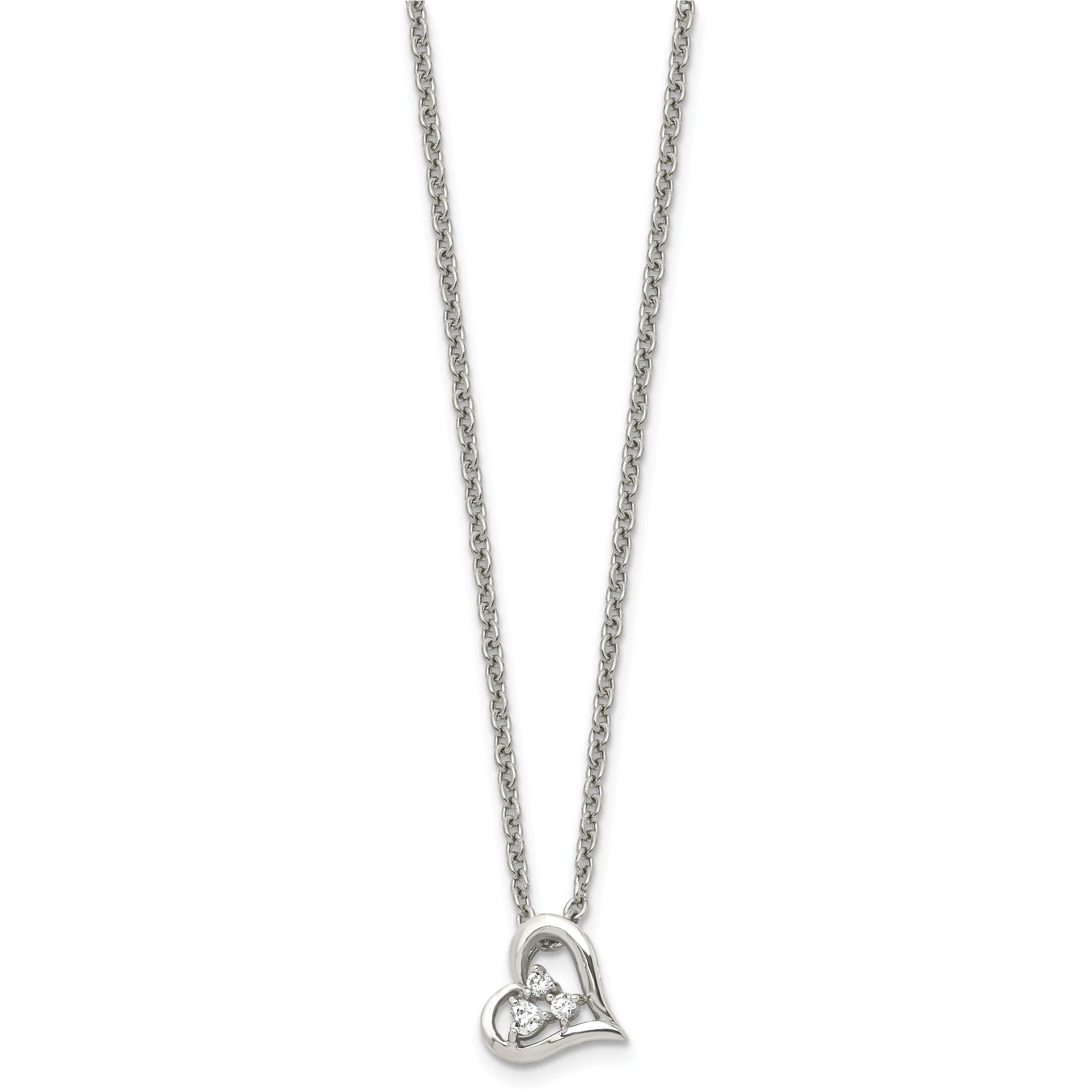 Stainless Steel Polished w/CZ Heart 18in Necklace