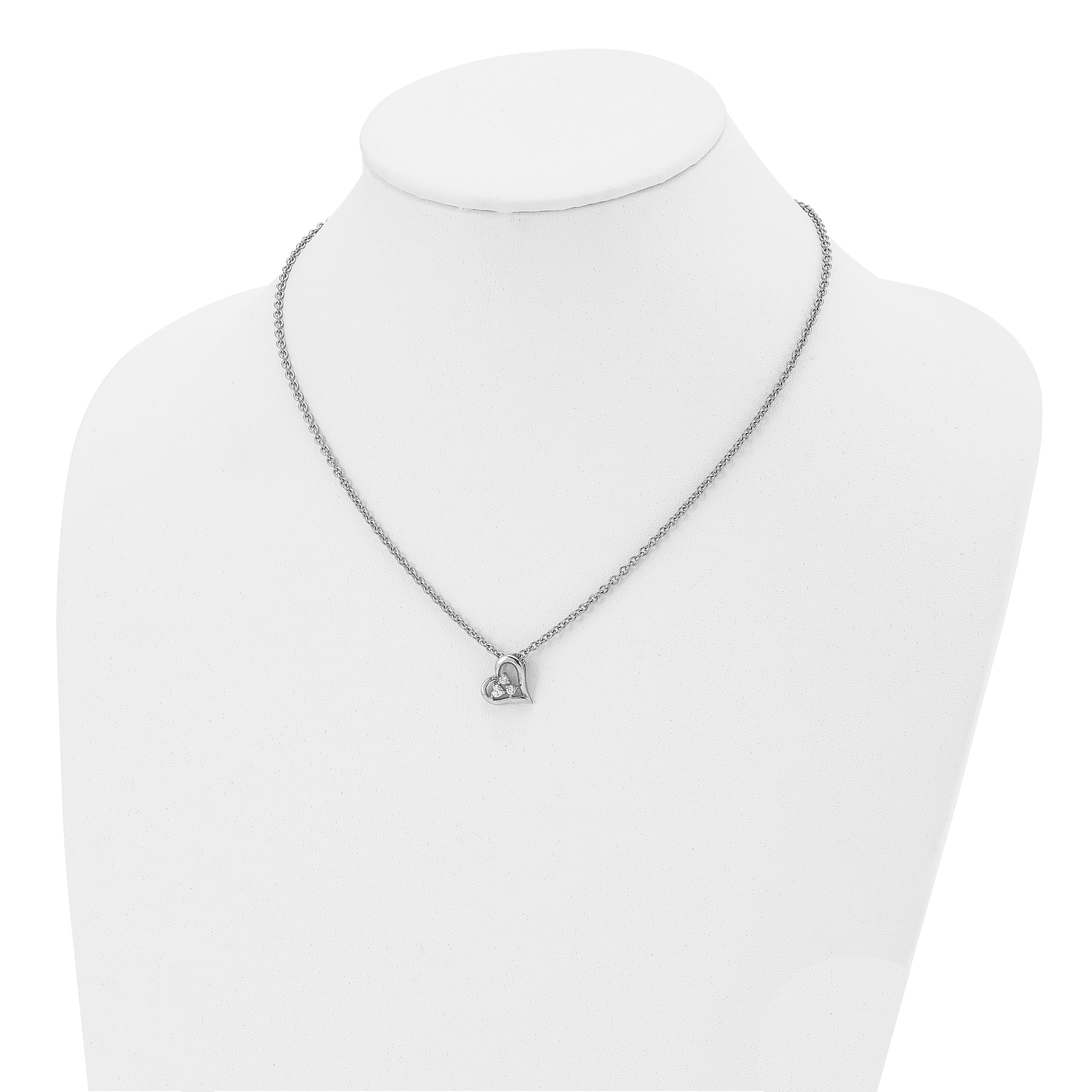 Stainless Steel Polished w/CZ Heart 18in Necklace