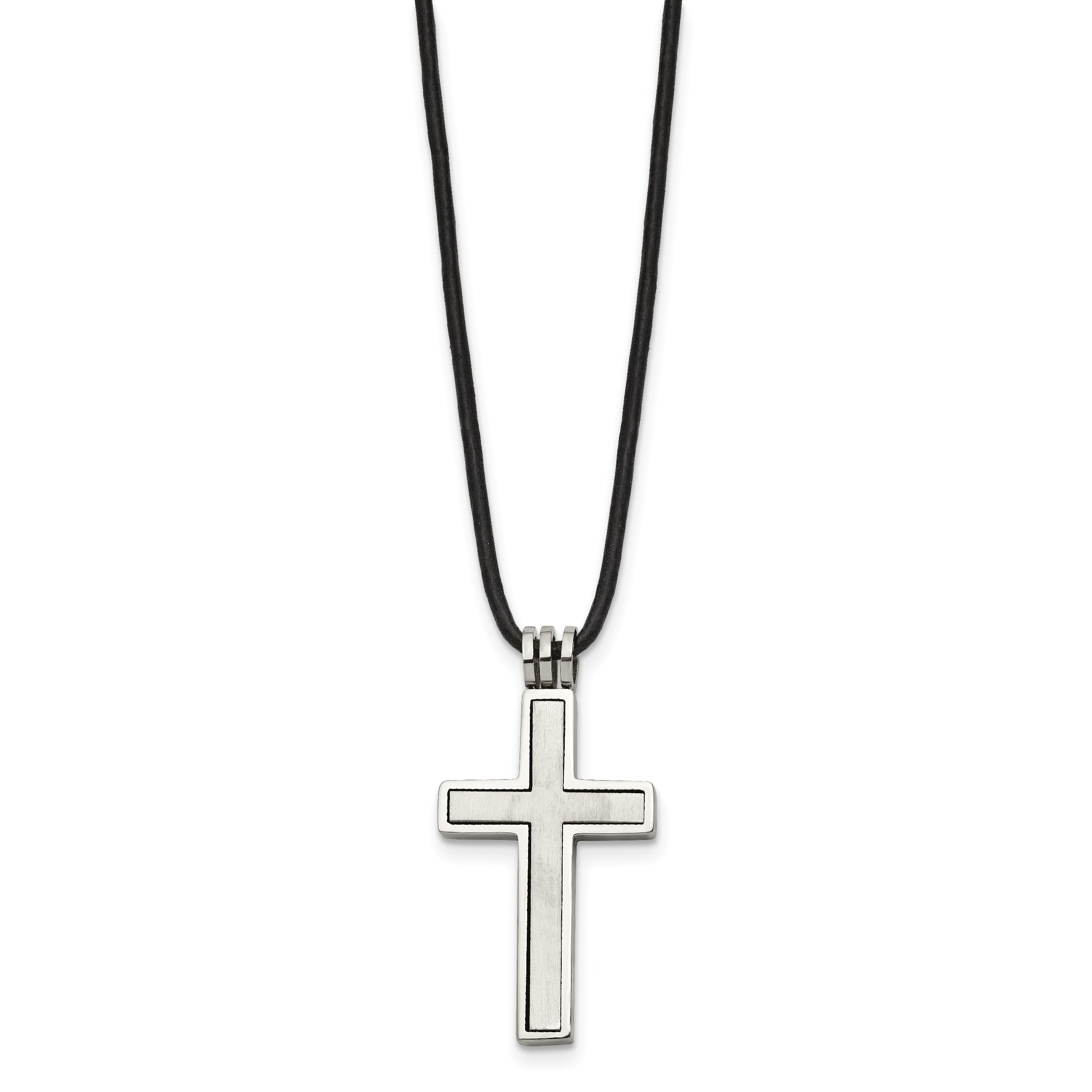 Sophia Jewelers Men's Stainless Steel Cross Necklace with Leather Cord - 18