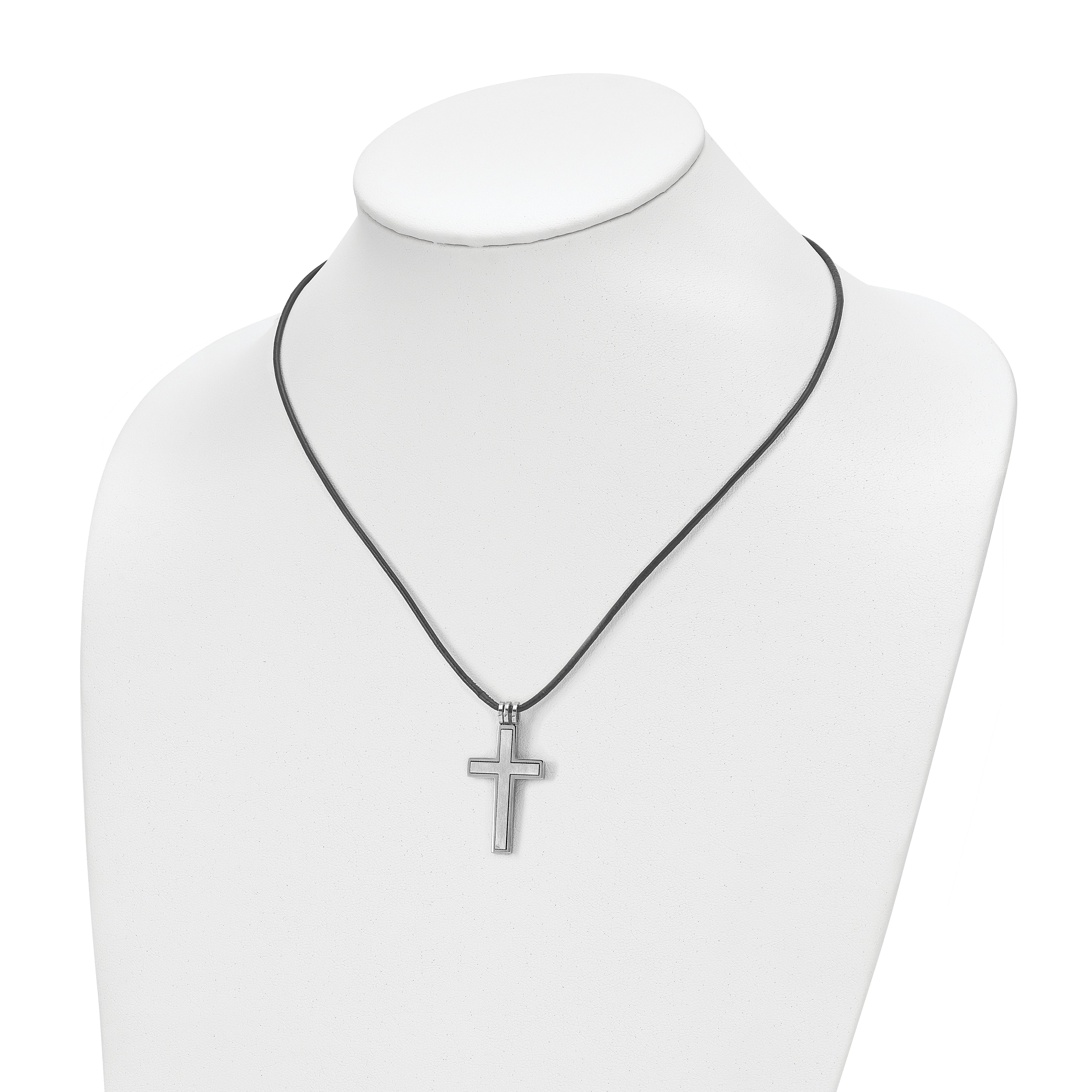 Sophia Jewelers Men's Stainless Steel Cross Necklace with Leather Cord - 18