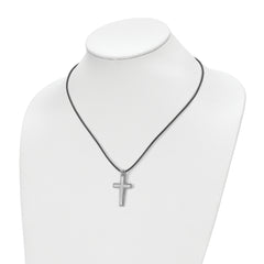 Sophia Jewelers Men's Stainless Steel Cross Necklace with Leather Cord - 18