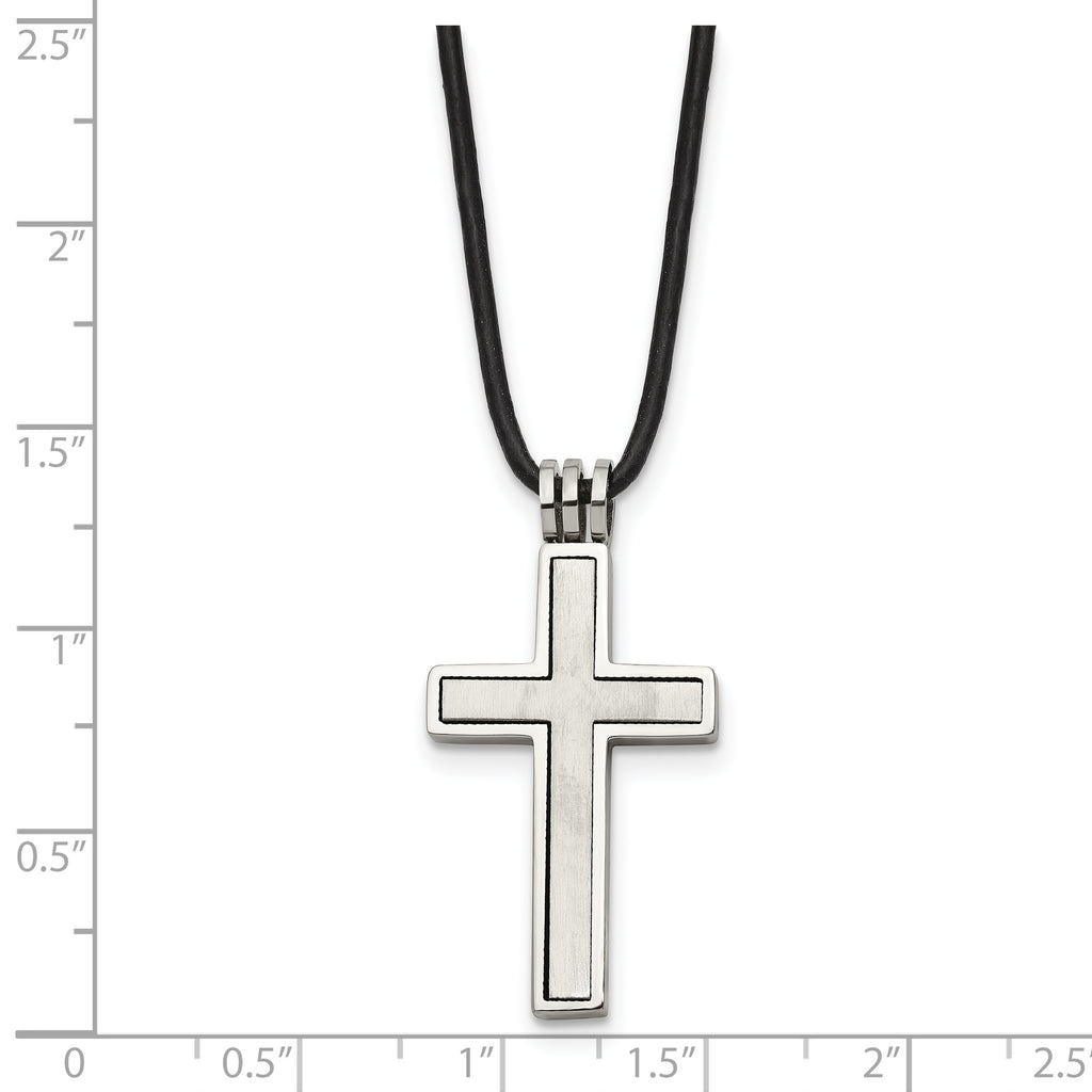 Sophia Jewelers Men's Stainless Steel Cross Necklace with Leather Cord