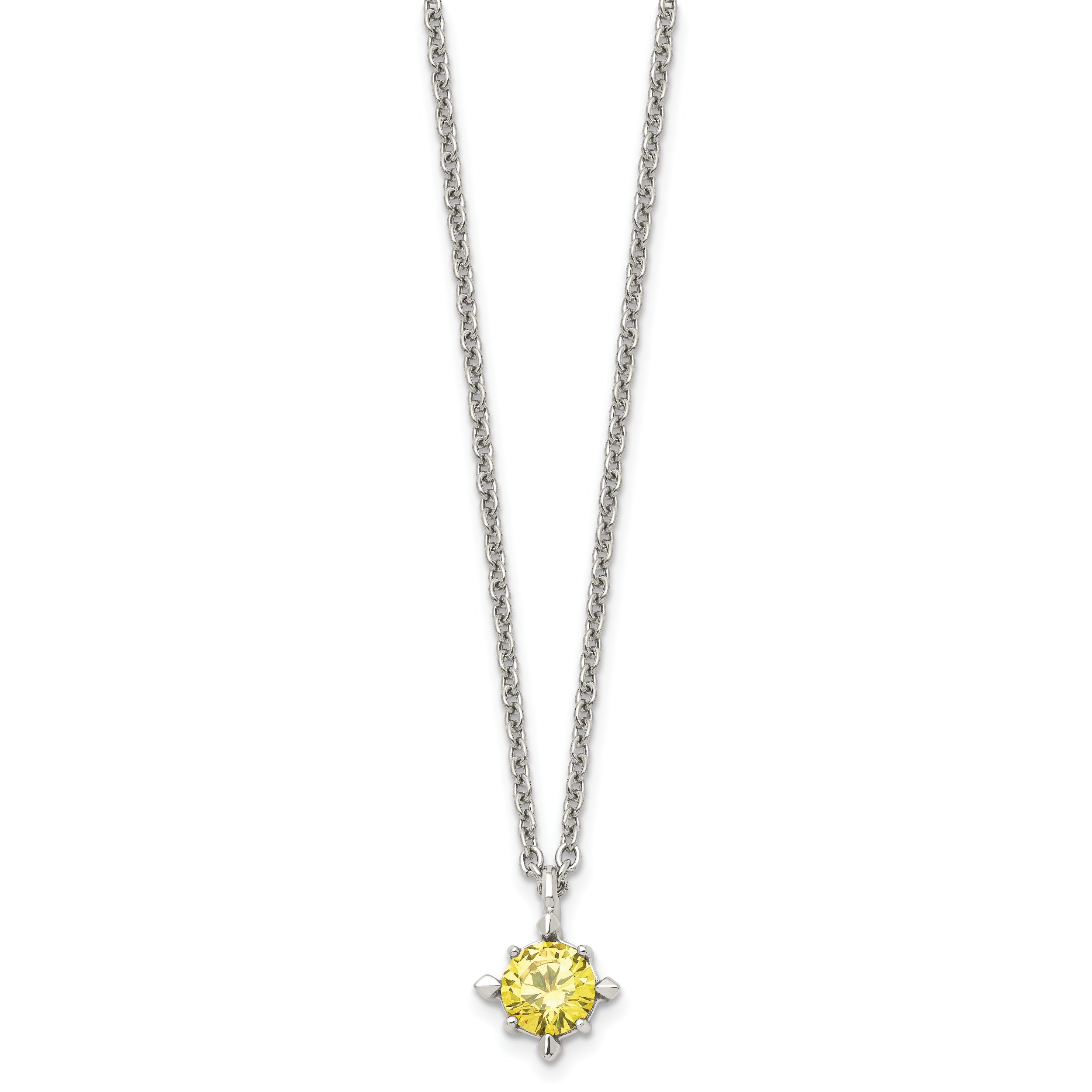 Sophia Jewelers Stainless Steel Yellow CZ Polished Necklace 18 Elegant Women's Accessory